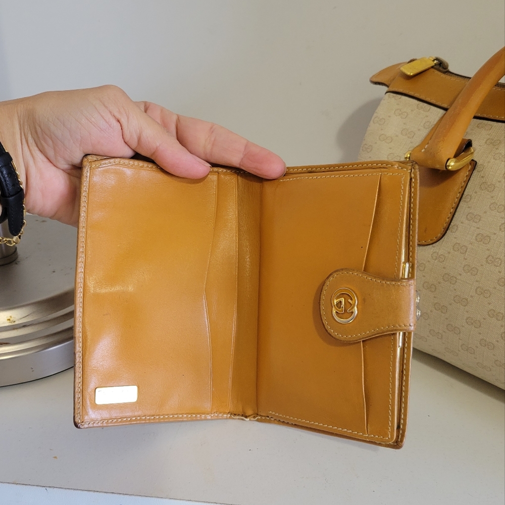 GUCCI Coated Canvas/Leather Matching BAG & Wallet SET🔥IVORY/Camel🤩VGUC/Vintage - Picture 9 of 16